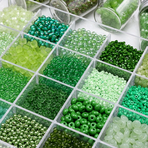Forest Series Green Glass Loose Beads Mixed Shapes Round Spacer Beads For Jewelry Making Handmade DIY Bracelet Necklace Accessories