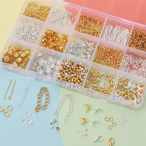 DIY Sieraden Maken Accessoires Set Goud Zilver Verguld Legering Karabijnsluiting Open Ringen Kopspelden Kralen Voor Handgemaakte Sieraden