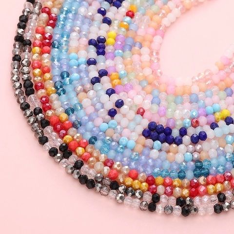 Perles en Verre Facettées Plaquées Multicolores de 3mm Perles d'Abaque en Vrac pour Bracelet Collier DIY Fabrication de Bijoux