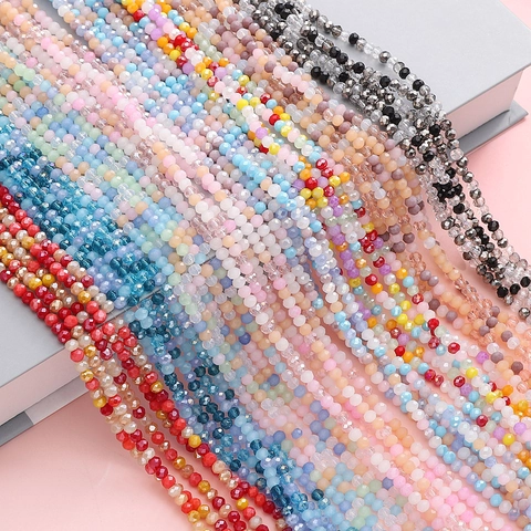 Perles en Verre Facettées Plaquées Multicolores de 3mm Perles d'Abaque en Vrac pour Bracelet Collier DIY Fabrication de Bijoux