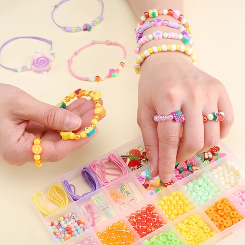 DIY Fruit Party Jewelry Making Assortment Polymer Clay Beads Fruit Flower Heart Letter Charms With Elastic Strings Crafting Kit