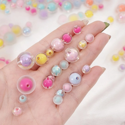 Cuentas Redondas de Macarrón Galvanizadas Transparentes de Acrílico para Hacer Joyas DIY Pulsera Collar Cadena de Teléfono Cuentas de Artesanía