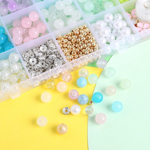 DIY Schmuckherstellung Set Gemischte Glasperlen Set Mit 24 Fächern Box Für Armband Halskette Herstellung Legierung Charms Strass Perlen Bastelset Für Damen Kinder