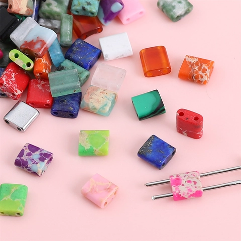 Cuentas Cuadradas de Doble Orificio Piedra Natural Ágata Turquesa Estilo Tila Cuentas Espaciadoras para Creación de Joyería DIY Accesorios