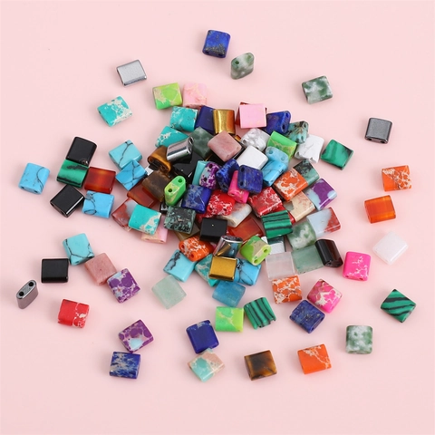 Cuentas Cuadradas de Doble Orificio Piedra Natural Ágata Turquesa Estilo Tila Cuentas Espaciadoras para Creación de Joyería DIY Accesorios