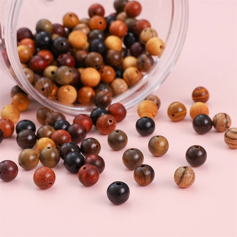 Natural Wooden Round Beads Polished Loose Beads For DIY Jewelry Making Sandalwood Rosewood Ebony Handmade Bracelet Accessory
