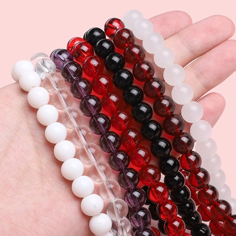 Simple Transparent Agate Red Round Glass Beads Smooth Loose Beads DIY Jewelry Making Materials For Bracelet Necklace Earring Accessory
