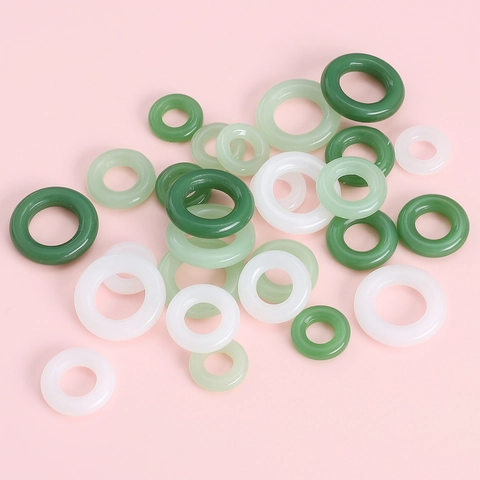 Polished Glass Ring Connectors For DIY Jewelry Making Translucent Glass Beads For Hair Sticks Accessories Green White Donut Rings