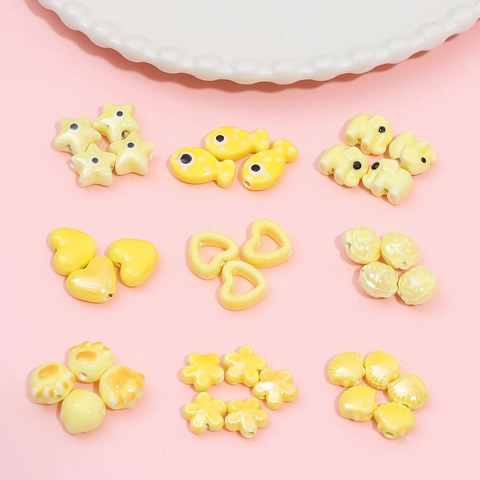 Yellow Cartoon Ceramic Beads For DIY Jewelry Making Handmade Animal Heart Star Shape Glazed Loose Porcelain Beads Accessories