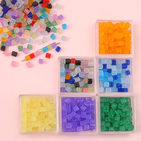 Mattierte Glaswürfelperlen 5x5mm Lose Zwischenperlen Quadratische Zuckerglasperlen Für DIY Armband Halskette Ohrring Schmuckherstellung