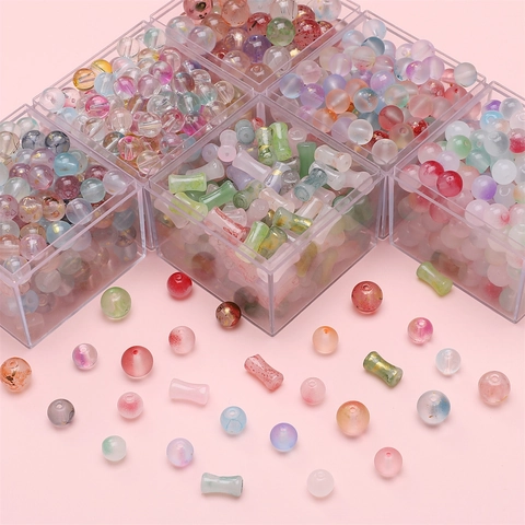Mixed Color Frosted Glass Beads Bubble Gold Dusted Ink Wash Round Bamboo Joint Spacer Beads For DIY Jewelry Making