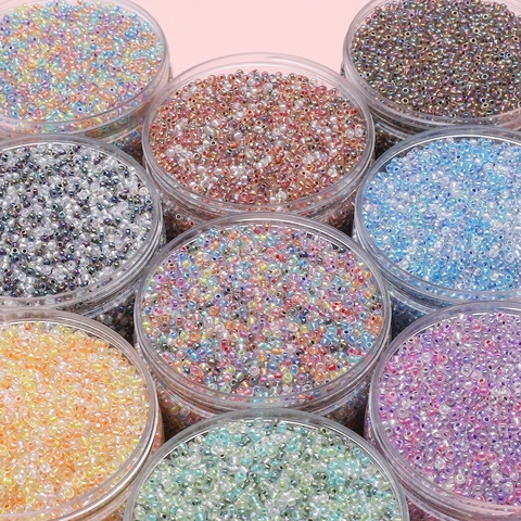 Cuentas de Rocalla de Vidrio de 2mm Iridiscente Nacarado Núcleo Teñido Para DIY Pulsera Collar Joyería Cuentas Redondas