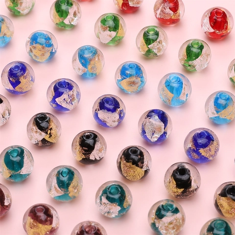 10mm Vintage Gold Foil Lampwork Round Glass Beads Handmade DIY Jewelry Accessories For Necklace Bracelet Earrings Making