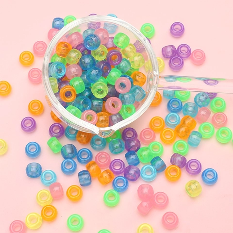 Perline Pony in Acrilico Luminose a Botte 9mm Fluorescenti al Buio Colori Misti Perline Sciolte per DIY Bracciale Collana Creazione Gioielli