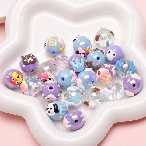 Perles en Vrac en Acrylique de Dessin Animé Accessoires de Bijoux DIY Couleur Macaron Perles Peintes à la Main pour Bracelet Collier Design Kawaii