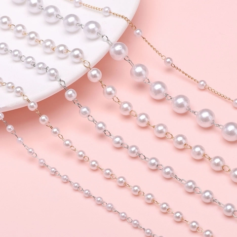 ABS Artificial Pearl Chain Link Beads DIY Jewelry Making Findings Gold Silver Plated For Hair Wedding Dress Decoration DIY Craft