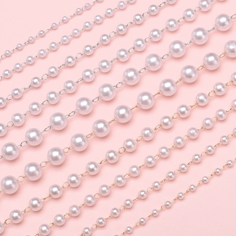 ABS Artificial Pearl Chain Link Beads DIY Jewelry Making Findings Gold Silver Plated For Hair Wedding Dress Decoration DIY Craft