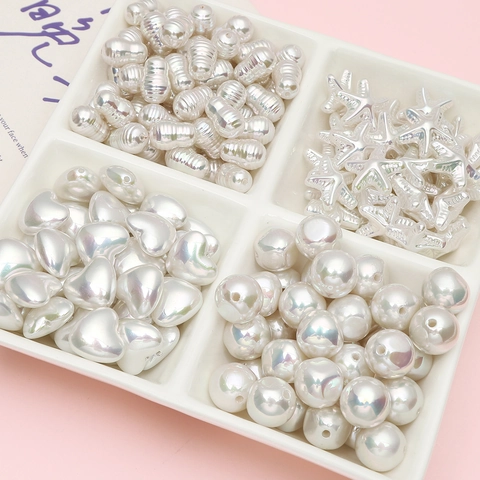 ABS Artificial Pearl Loose Beads Irregular Shape Baroque Style Heart Star Flower Starfish White Iridescent DIY Jewelry Making Accessories