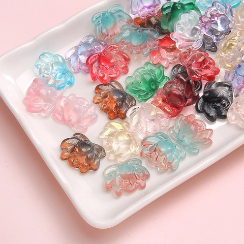 Cuentas de Vidrio de Flor de Loto Doble Agujero Degradado Transparente Colgantes de Vidrio Soplado para Creación de Joyas DIY Pulseras Accesorios