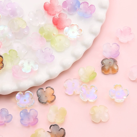 Gradient Four Petal Flower Glass Beads Iridescent Colored Glaze Loose Beads For DIY Jewelry Making Bracelet Necklace Craft