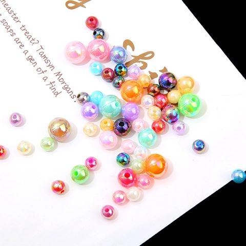 Iridescent ABS Acrylic Round Beads With AB Color Artificial Pearl Luster Finish For DIY Jewelry Making Crafts Drilled Spacers Beads