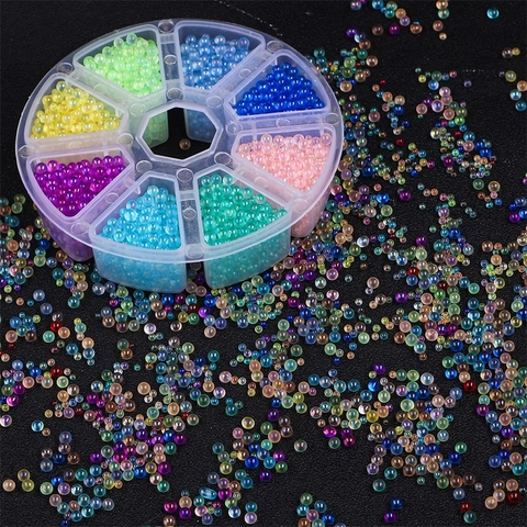 Iridescent Glass Beads No Hole Bubble Beads For DIY Resin Crafts Nail Art Jewelry Making Phone Case Decoration