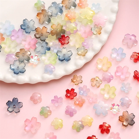 DIY Glass Sakura Flower Beads Frosted Cherry Blossom Center Hole Jewelry Making Crafting Materials Gradient Color Accessories