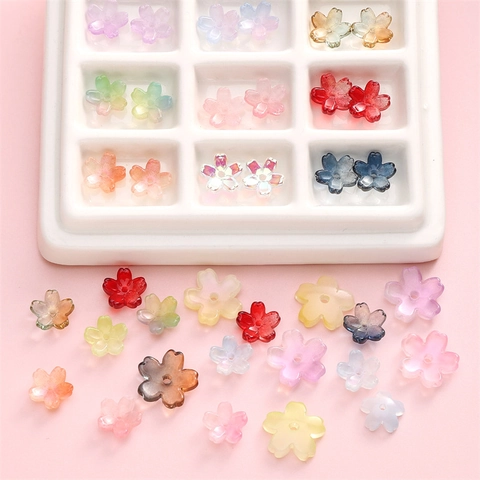 DIY Glass Sakura Flower Beads Frosted Cherry Blossom Center Hole Jewelry Making Crafting Materials Gradient Color Accessories