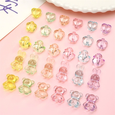 Transparente Acryl Bonbonfarbene Lose Perlen DIY Handgefertigte Bär Hase Herz Blume Ente Form Schmuckherstellung Zubehör