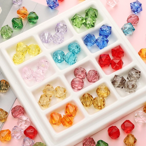10mm Faceted Acrylic Beads For DIY Jewelry Making Colorful Transparent Round Bicone Square Loose Spacer Beads For Handmade Accessories