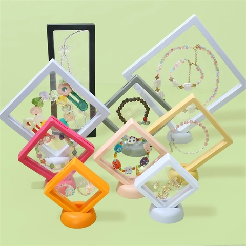 PE Film 3D Zwevende Sieraden Display Box Transparant Anti-Oxidatie Opbergdoos Voor Ketting Ring Armband Display Houder