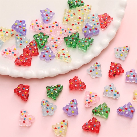 Christmas Tree Shaped Glass Beads Colored Glaze Hand Painted Loose Beads For DIY Bracelet Jewelry Making Christmas Decor