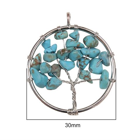 Natural Crystal Stone Chips Tree Of Life Pendant Handmade Wire Wrapped Round Charms For Jewelry Making DIY Necklace Gift