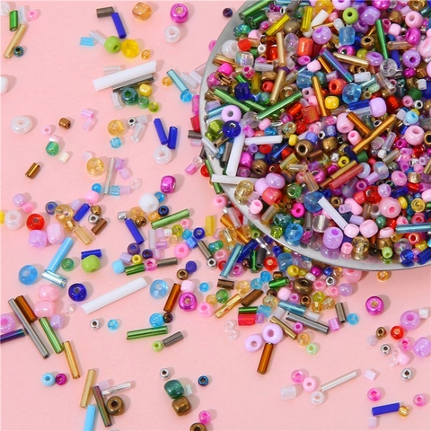 Set di Perline di Vetro DIY Colori Misti Perline a Cannucce per Creazione Gioielli Artigianato Ricamo Bracciale Anello Materiali Fatti a Mano
