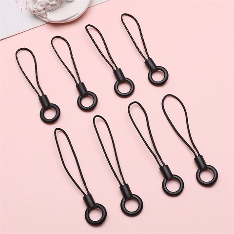 Universal Black Phone Lanyard Anti-Lost Strap Nylon Rope With Round Plastic Ring For Phone Case U-Disk Zipper Pull