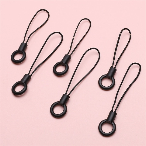 Universal Black Phone Lanyard Anti-Lost Strap Nylon Rope With Round Plastic Ring For Phone Case U-Disk Zipper Pull