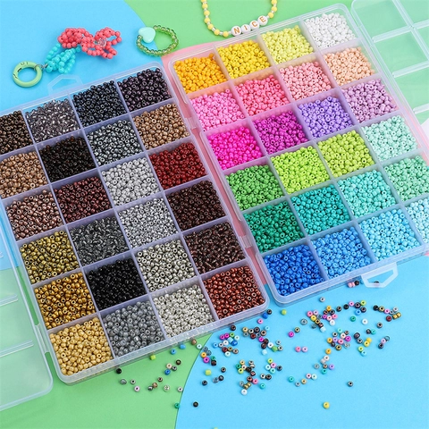 Kit de Perles pour Fabrication de Bijoux DIY Perles en Verre Rondes Colorées Macaron Métallique pour Bracelet Collier Accessoires Cadeau
