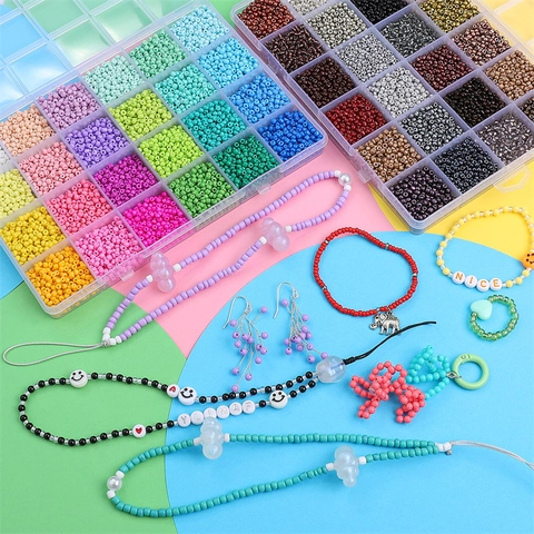 Kit de Perles pour Fabrication de Bijoux DIY Perles en Verre Rondes Colorées Macaron Métallique pour Bracelet Collier Accessoires Cadeau
