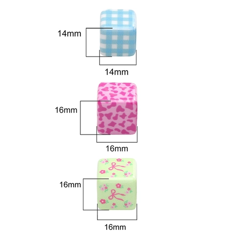 Acrylic Cube Beads For DIY Jewelry Making Gingham Cow Print Floral Butterfly Pattern Printed Spacer Beads For Bracelets Necklaces Handicrafts
