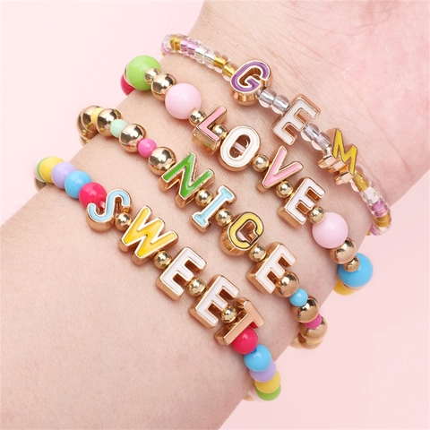 Colorful Enamel Alphabet Letter Beads Alloy Gold Plated A-Z Spacers For DIY Jewelry Making Bracelet Necklace Accessories
