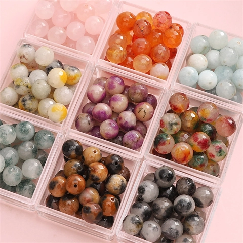Faceted Natural Stone Beads 10mm Round Loose Beads For DIY Jewelry Making Bracelet Necklace Handmade Craft Accessories
