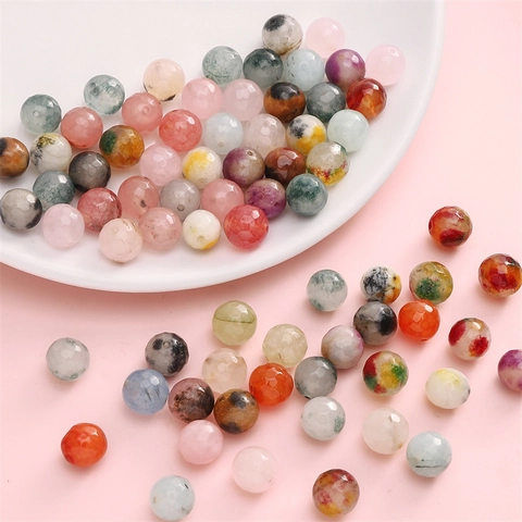 Faceted Natural Stone Beads 10mm Round Loose Beads For DIY Jewelry Making Bracelet Necklace Handmade Craft Accessories