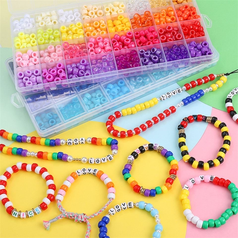 Colorful Plastic Pony Beads Kit With Multi Compartment Storage Box For DIY Bracelet Necklace Ring Jewelry Making Set