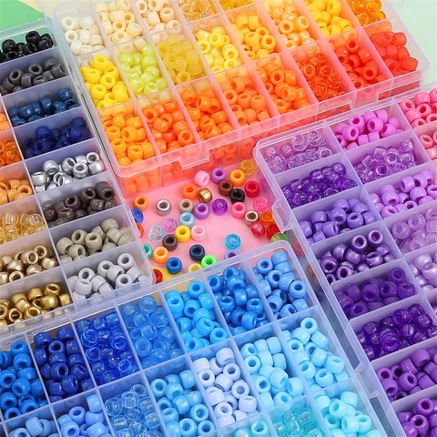 Σετ Χάντρες DIY 24 Θέσεων για Κοσμήματα 9x6mm Χάντρες Βαρελάκια Pony Πολύχρωμες Πλαστικές Χάντρες Ρητίνης για Χειροτεχνίες