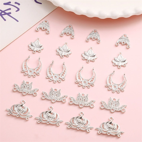Alloy Silver Pendants Connector For DIY Jewelry Making New Chinese Style Lotus Bamboo Blessing Charms Necklace Accessories
