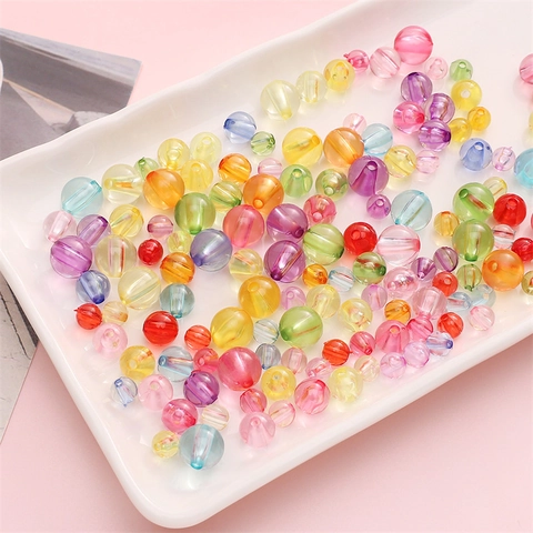 Acrylic Transparent Colored Round Beads Striped Texture Loose Beads For DIY Handmade Jewelry Making Bracelets Necklaces Accessories