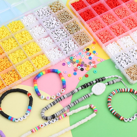 Handgefertigtes DIY Schmuckherstellungs Kit Polymer Clay Heishi Perlen Alphabet Buchstaben Perlen Zubehör Für Armband Halskette Handy Kette Handwerk