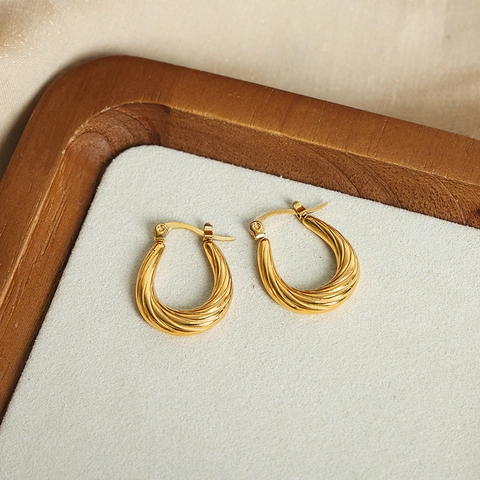 Pendientes De Aro Geométricos De Acero De Titanio Chapados En Oro De 18 Quilates Forma U Rectangular Para Mujeres Niñas