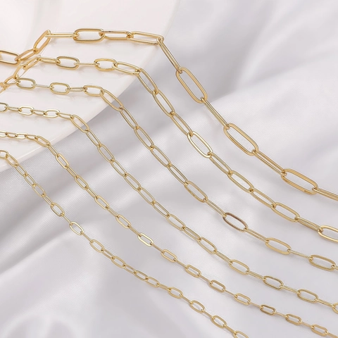 14K Gold Plated Copper Paperclip Chain DIY Jewelry Making Accessories Rectangular Link Chain For Necklace Bracelet Making