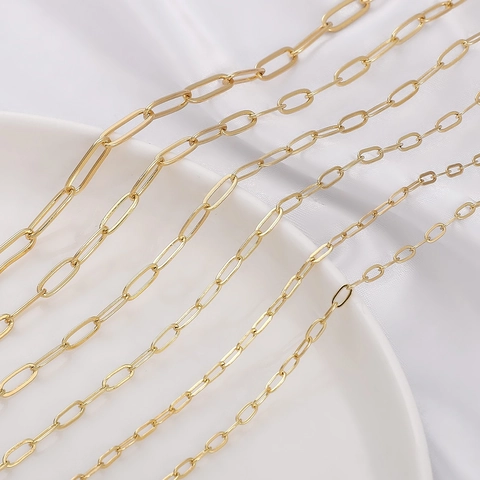 14K Gold Plated Copper Paperclip Chain DIY Jewelry Making Accessories Rectangular Link Chain For Necklace Bracelet Making